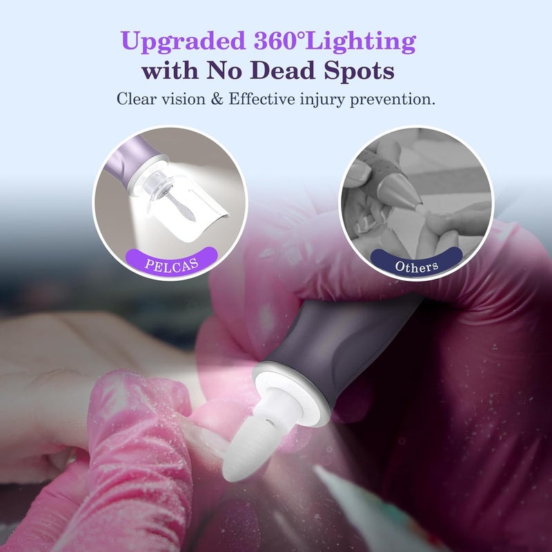 PELCAS Electric Nail Drills, 10 Speeds Cordless Nail File with LED Light, Portable Manicure & Pedicure Kit, Nail Grinder with LCD Screen for Human, Pet, Thick Toenails, Natural & Acrylic Nails Purple - Image 4